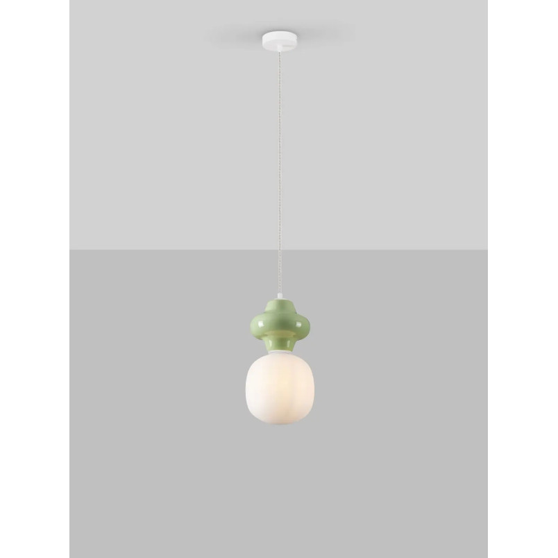 Lampa wisząca ceramiczna ze szklanym kloszem Polly I 18cm opal / zielony
