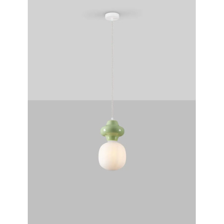 Lampa wisząca ceramiczna ze szklanym kloszem Polly I 18cm opal / zielony