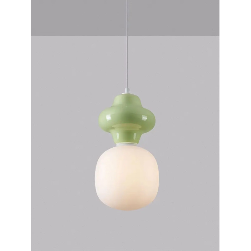 Lampa wisząca ceramiczna ze szklanym kloszem Polly I 18cm opal / zielony