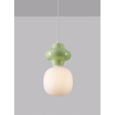 Lampa wisząca ceramiczna ze szklanym kloszem Polly I 18cm opal / zielony