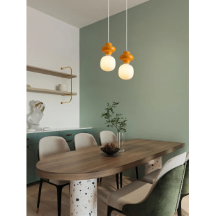 Lampa wisząca ceramiczna ze szklanym kloszem Polly I 18cm opal / pomarańczowy