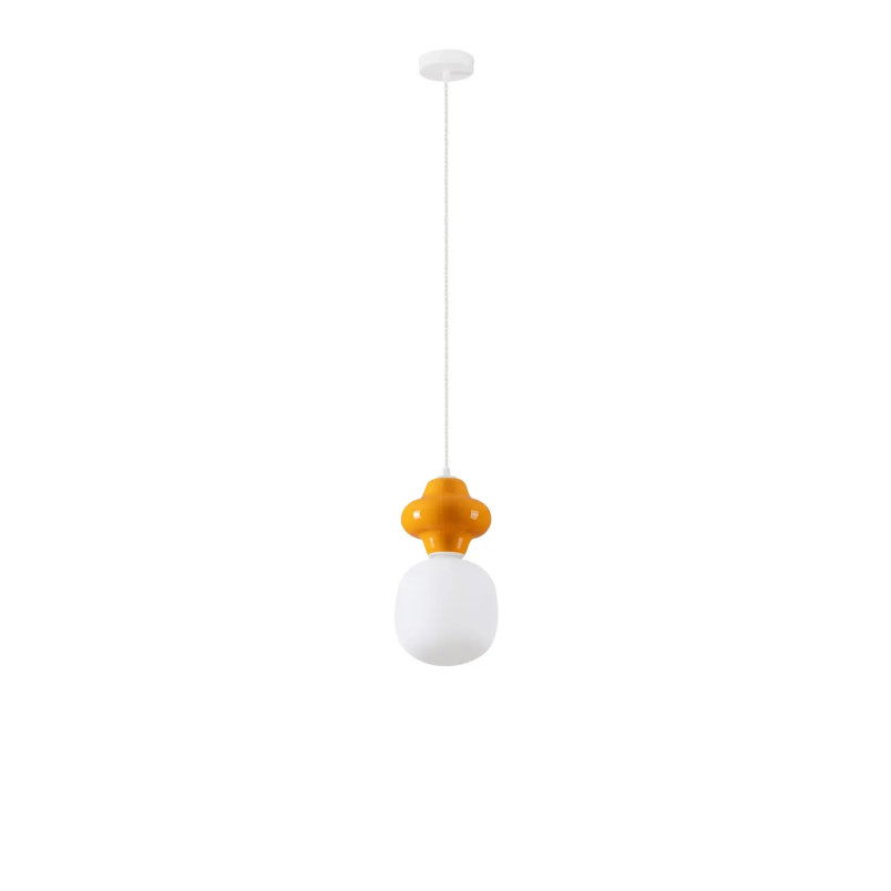Lampa wisząca ceramiczna ze szklanym kloszem Polly I 18cm opal / pomarańczowy