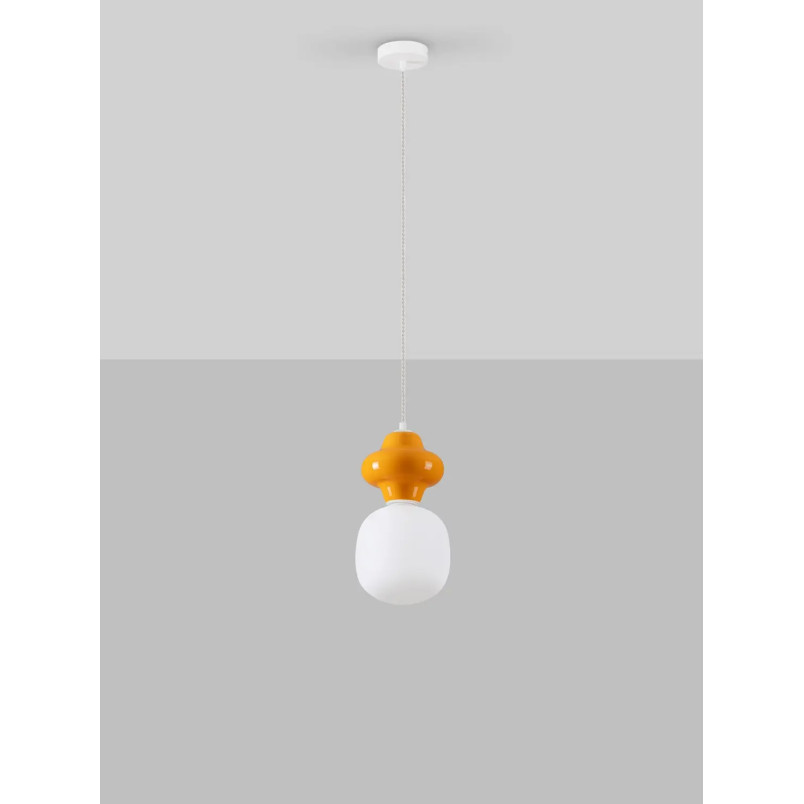 Lampa wisząca ceramiczna ze szklanym kloszem Polly I 18cm opal / pomarańczowy