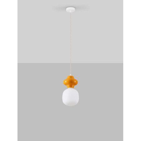 Lampa wisząca ceramiczna ze szklanym kloszem Polly I 18cm opal / pomarańczowy