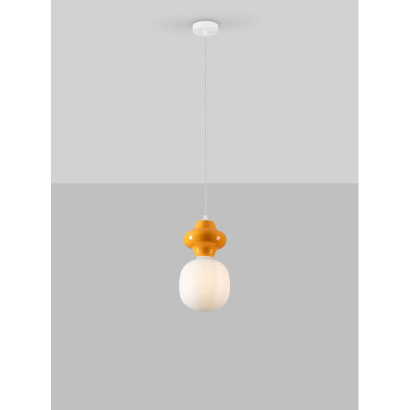 Lampa wisząca ceramiczna ze szklanym kloszem Polly I 18cm opal / pomarańczowy