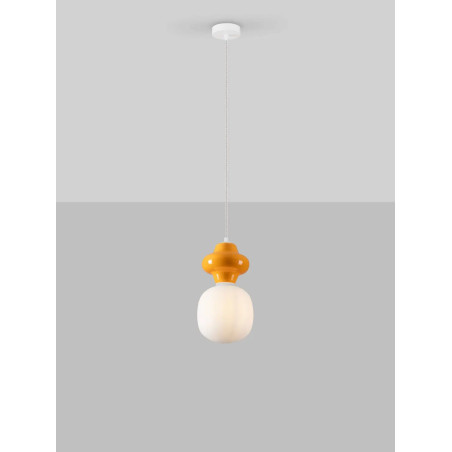 Lampa wisząca ceramiczna ze szklanym kloszem Polly I 18cm opal / pomarańczowy