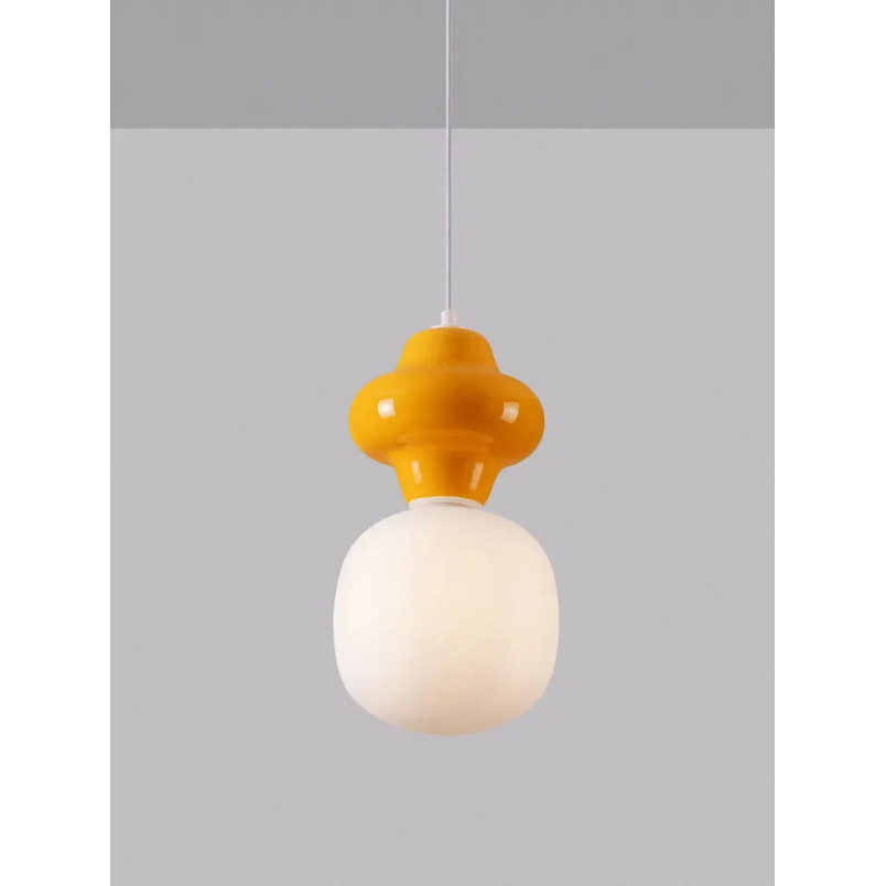Lampa wisząca ceramiczna ze szklanym kloszem Polly I 18cm opal / pomarańczowy