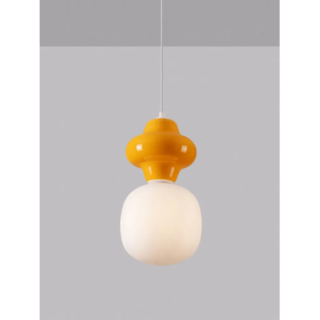 Lampa wisząca ceramiczna ze szklanym kloszem Polly I 18cm opal / pomarańczowy