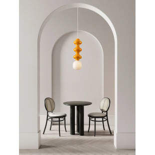 Lampa wisząca ceramiczna ze szklanym kloszem Polly III 18cm opal / pomarańczowy