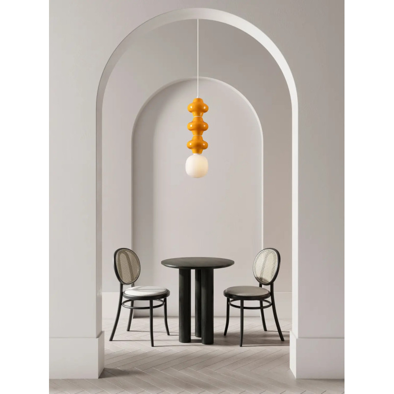 Lampa wisząca ceramiczna ze szklanym kloszem Polly III 18cm opal / pomarańczowy
