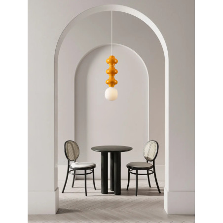 Lampa wisząca ceramiczna ze szklanym kloszem Polly III 18cm opal / pomarańczowy