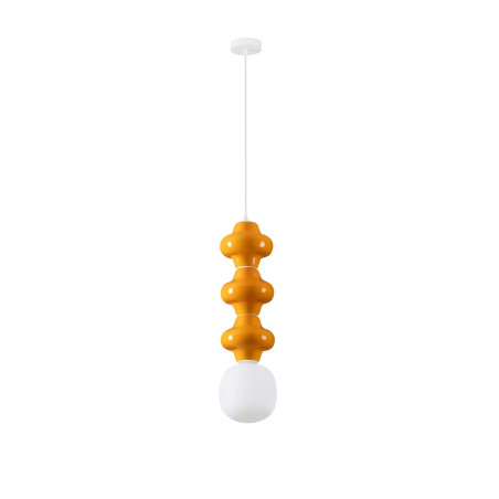 Lampa wisząca ceramiczna ze szklanym kloszem Polly III 18cm opal / pomarańczowy