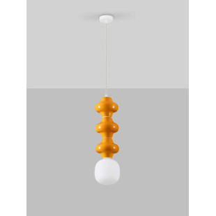 Lampa wisząca ceramiczna ze szklanym kloszem Polly III 18cm opal / pomarańczowy