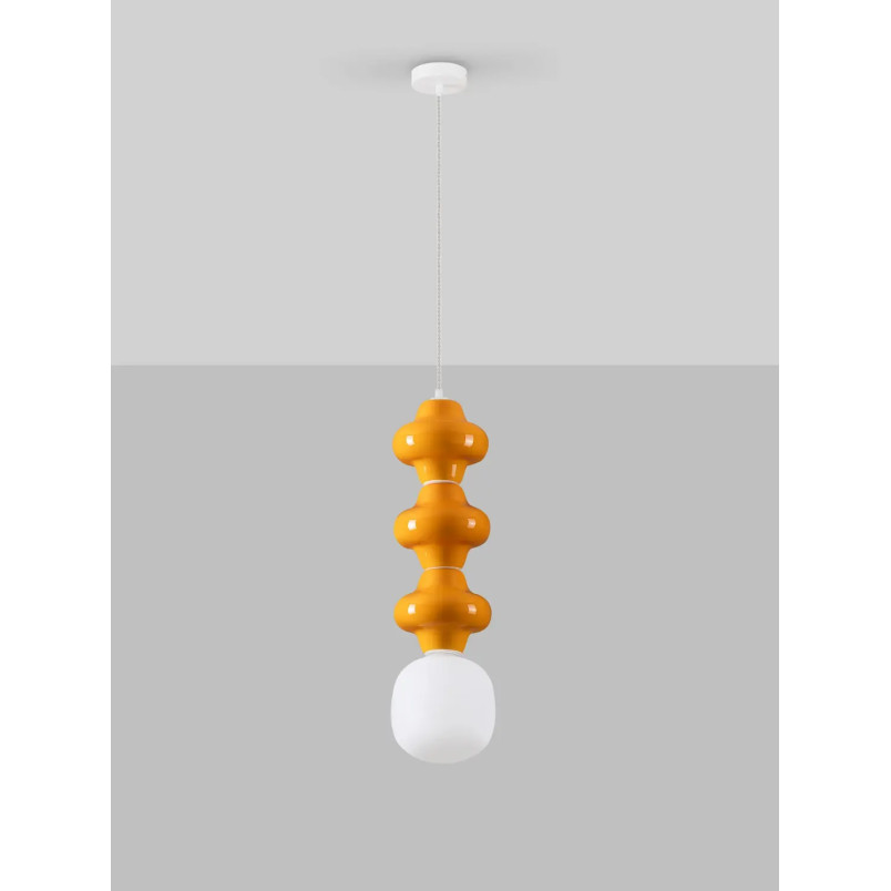 Lampa wisząca ceramiczna ze szklanym kloszem Polly III 18cm opal / pomarańczowy