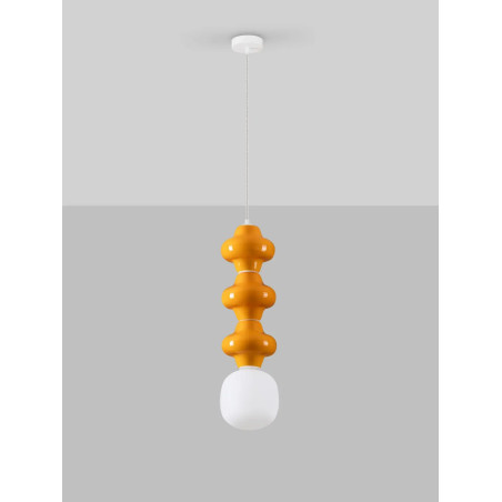 Lampa wisząca ceramiczna ze szklanym kloszem Polly III 18cm opal / pomarańczowy