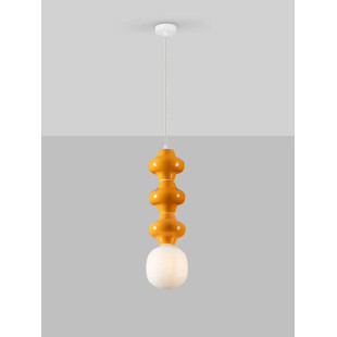 Lampa wisząca ceramiczna ze szklanym kloszem Polly III 18cm opal / pomarańczowy