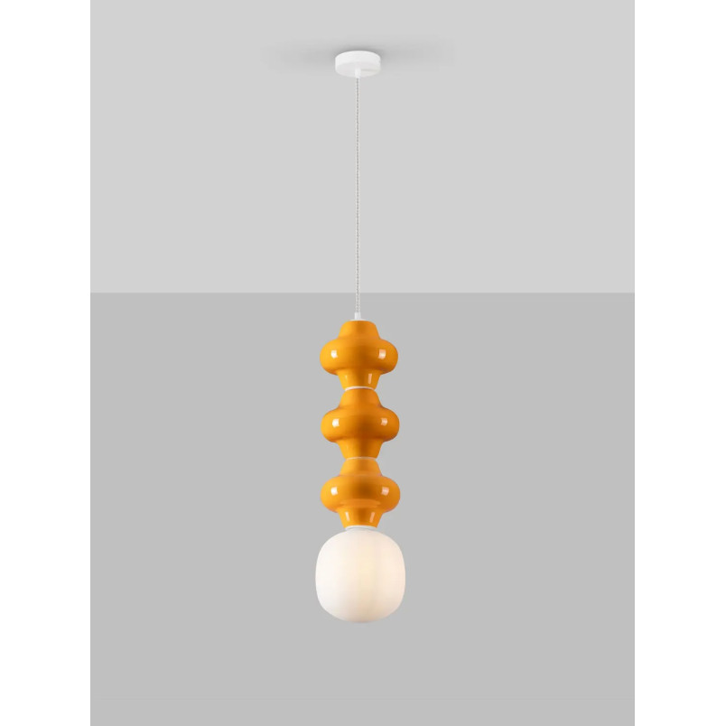 Lampa wisząca ceramiczna ze szklanym kloszem Polly III 18cm opal / pomarańczowy