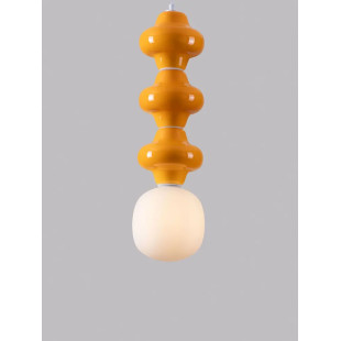 Lampa wisząca ceramiczna ze szklanym kloszem Polly III 18cm opal / pomarańczowy