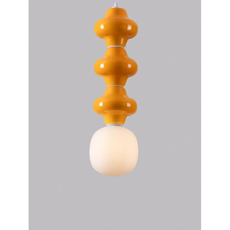 Lampa wisząca ceramiczna ze szklanym kloszem Polly III 18cm opal / pomarańczowy
