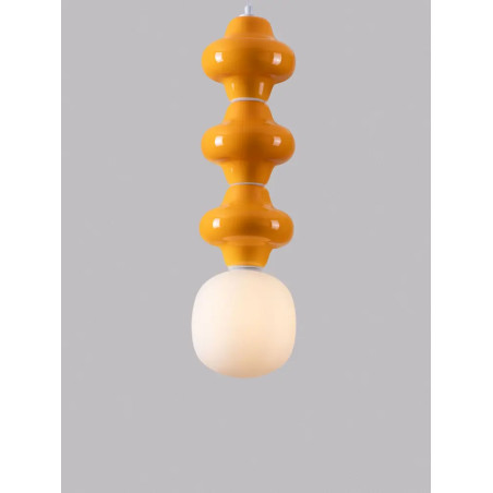 Lampa wisząca ceramiczna ze szklanym kloszem Polly III 18cm opal / pomarańczowy