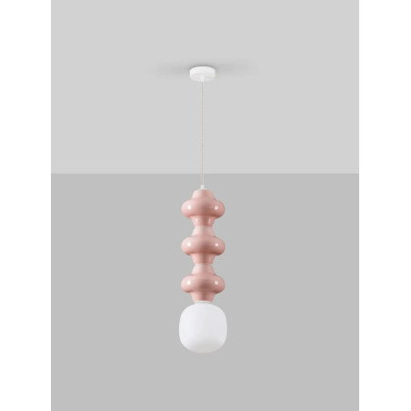 Lampa wisząca ceramiczna ze szklanym kloszem Polly III 18cm opal / różowy