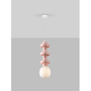 Lampa wisząca ceramiczna ze szklanym kloszem Polly III 18cm opal / różowy