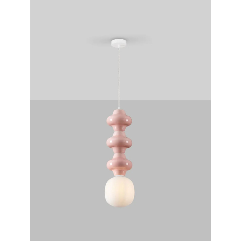 Lampa wisząca ceramiczna ze szklanym kloszem Polly III 18cm opal / różowy