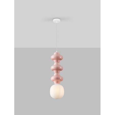 Lampa wisząca ceramiczna ze szklanym kloszem Polly III 18cm opal / różowy