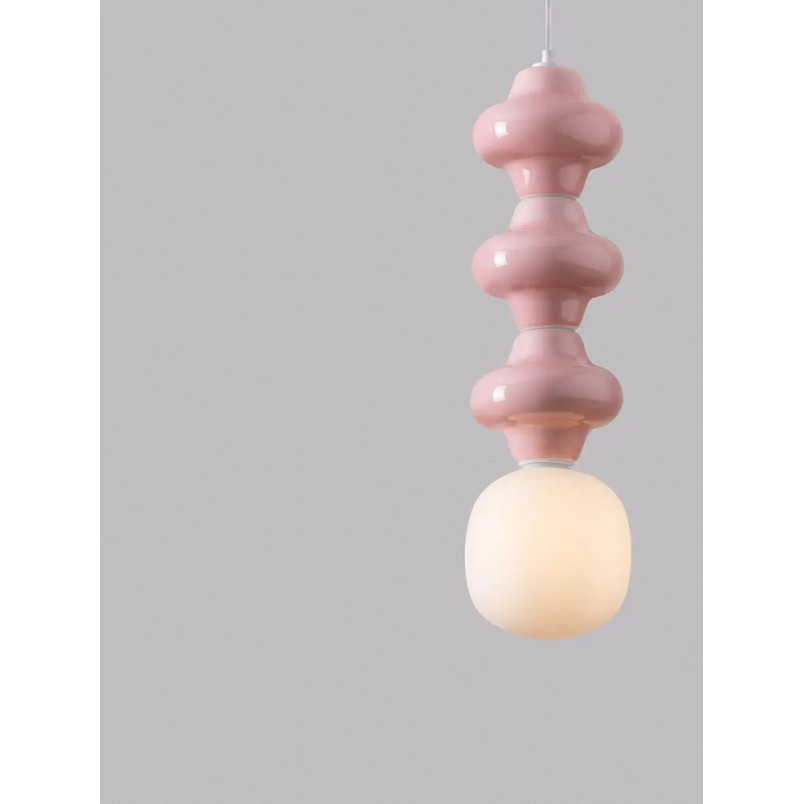 Lampa wisząca ceramiczna ze szklanym kloszem Polly III 18cm opal / różowy
