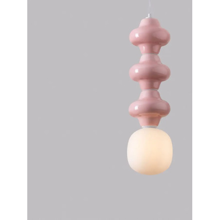 Lampa wisząca ceramiczna ze szklanym kloszem Polly III 18cm opal / różowy