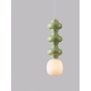 Lampa wisząca ceramiczna ze szklanym kloszem Polly III 18cm opal / zielony