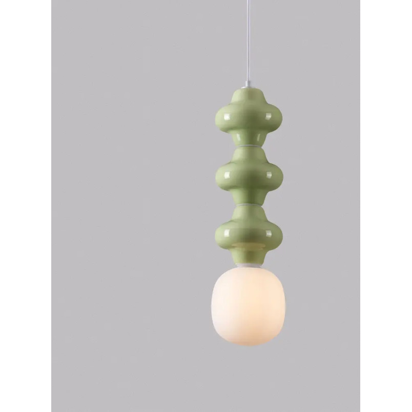 Lampa wisząca ceramiczna ze szklanym kloszem Polly III 18cm opal / zielony