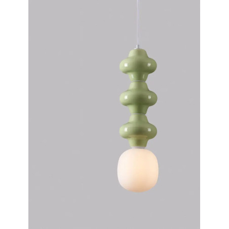 Lampa wisząca ceramiczna ze szklanym kloszem Polly III 18cm opal / zielony