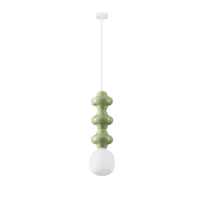 Lampa wisząca ceramiczna ze szklanym kloszem Polly III 18cm opal / zielony
