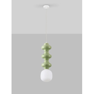 Lampa wisząca ceramiczna ze szklanym kloszem Polly III 18cm opal / zielony