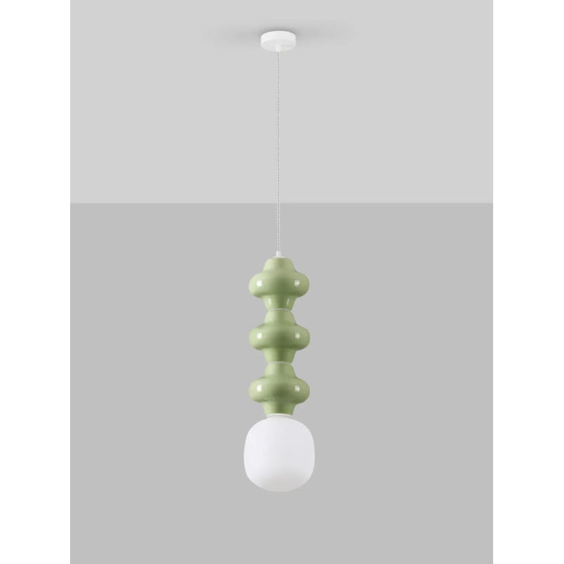 Lampa wisząca ceramiczna ze szklanym kloszem Polly III 18cm opal / zielony