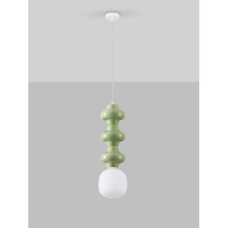 Lampa wisząca ceramiczna ze szklanym kloszem Polly III 18cm opal / zielony
