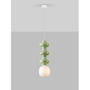 Lampa wisząca ceramiczna ze szklanym kloszem Polly III 18cm opal / zielony