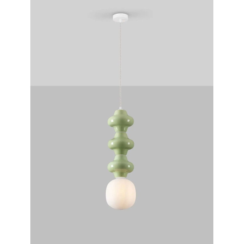 Lampa wisząca ceramiczna ze szklanym kloszem Polly III 18cm opal / zielony