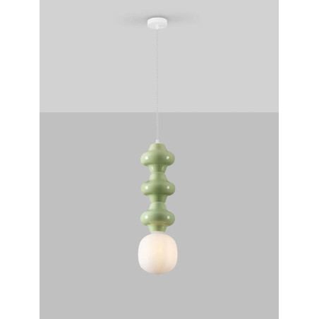 Lampa wisząca ceramiczna ze szklanym kloszem Polly III 18cm opal / zielony
