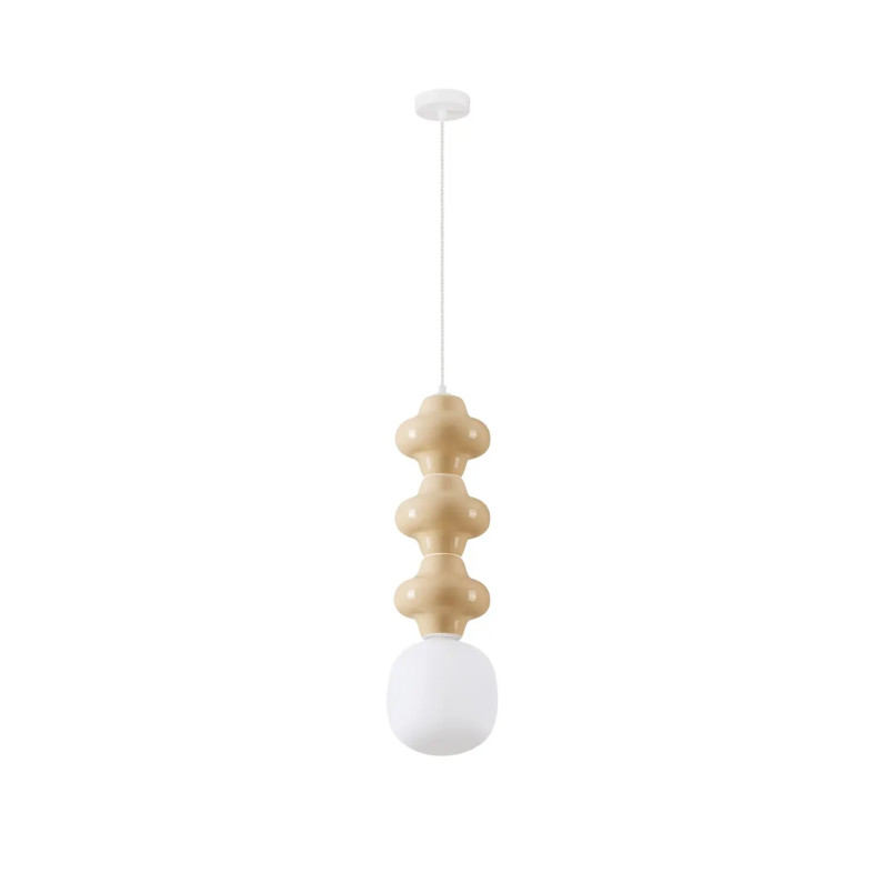 Lampa wisząca ceramiczna ze szklanym kloszem Polly III 18cm opal / beżowy