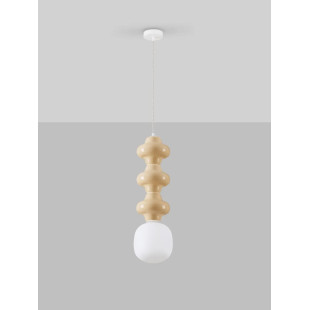 Lampa wisząca ceramiczna ze szklanym kloszem Polly III 18cm opal / beżowy