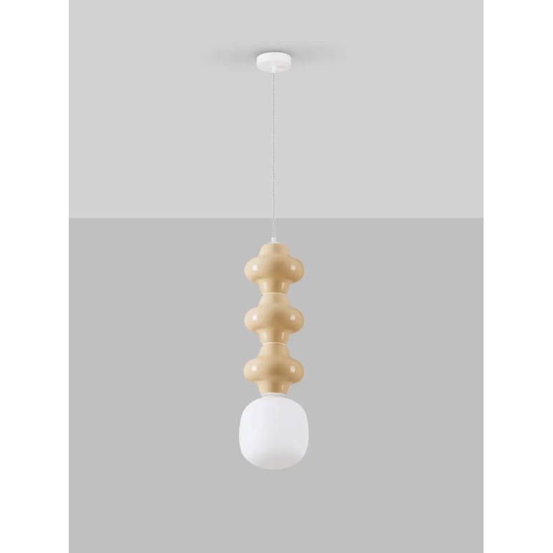 Lampa wisząca ceramiczna ze szklanym kloszem Polly III 18cm opal / beżowy