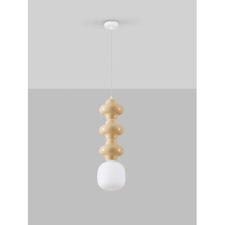 Lampa wisząca ceramiczna ze szklanym kloszem Polly III 18cm opal / beżowy