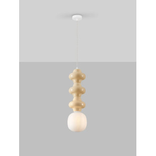 Lampa wisząca ceramiczna ze szklanym kloszem Polly III 18cm opal / beżowy