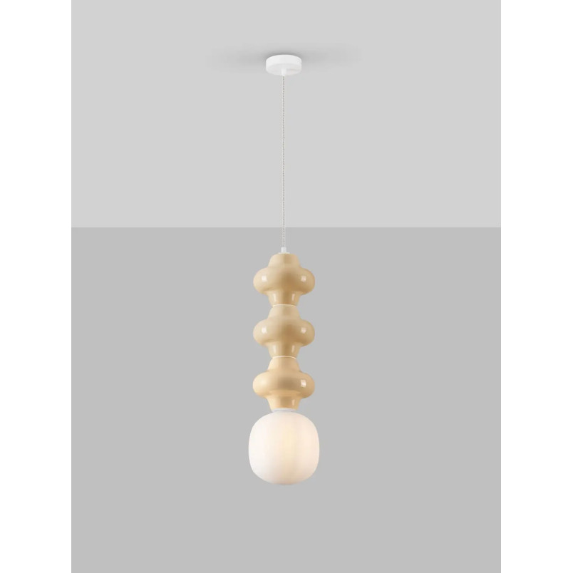 Lampa wisząca ceramiczna ze szklanym kloszem Polly III 18cm opal / beżowy