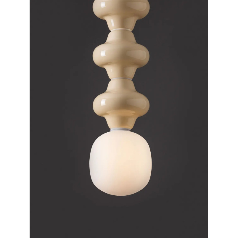 Lampa wisząca ceramiczna ze szklanym kloszem Polly III 18cm opal / beżowy