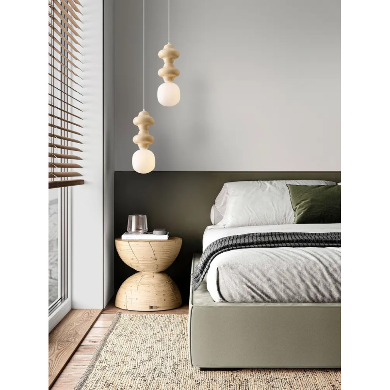 Lampa wisząca ceramiczna ze szklanym kloszem Polly II 18cm opal / żółty