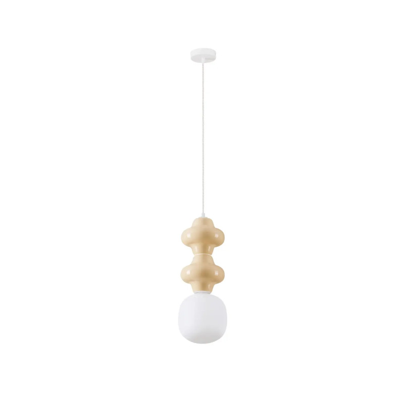 Lampa wisząca ceramiczna ze szklanym kloszem Polly II 18cm opal / żółty