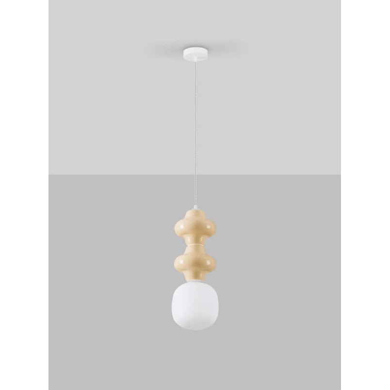 Lampa wisząca ceramiczna ze szklanym kloszem Polly II 18cm opal / żółty